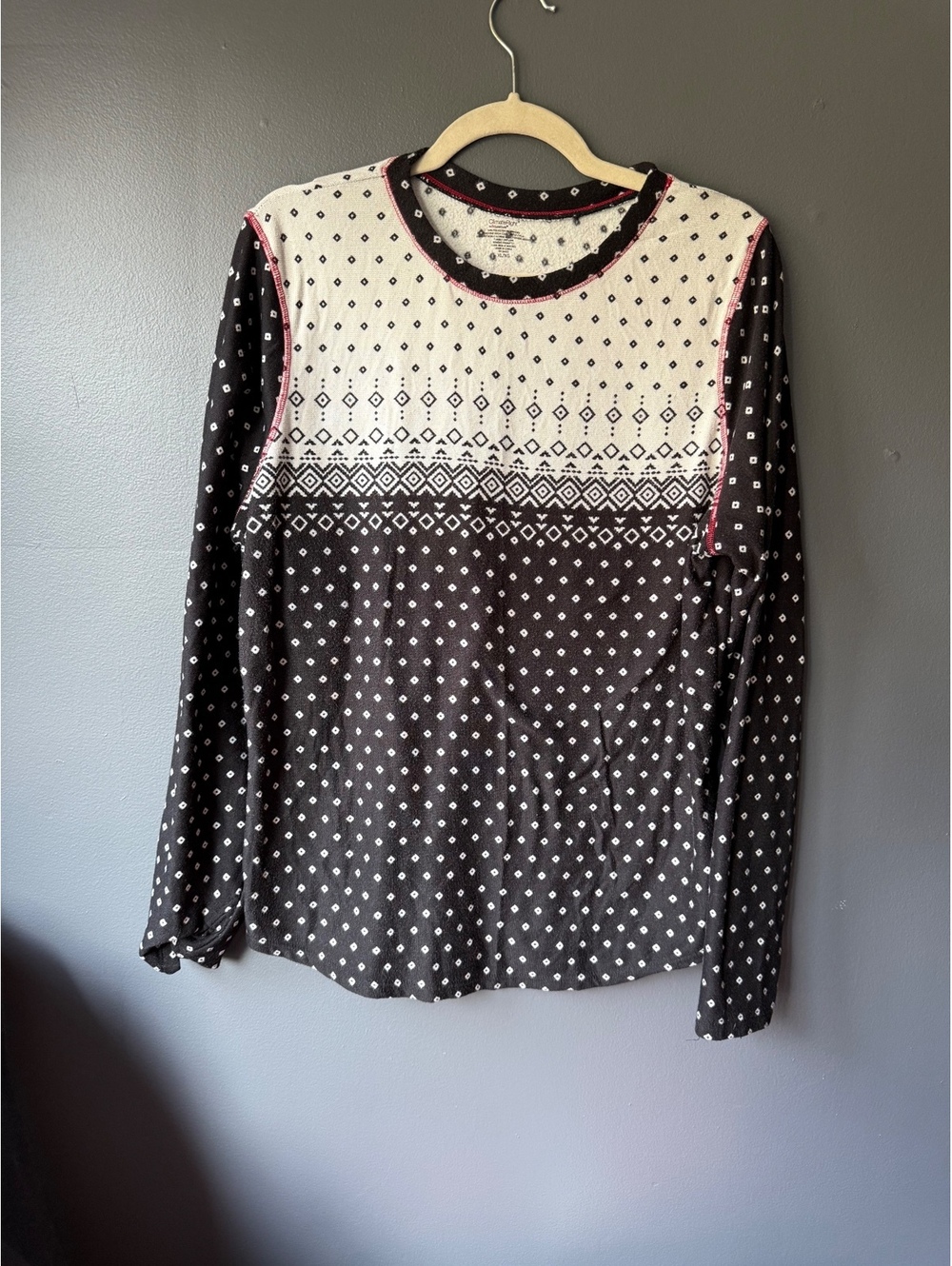 Cuddl Duds ClimateRight XL Black and White Patterned Long Sleeve Shirt